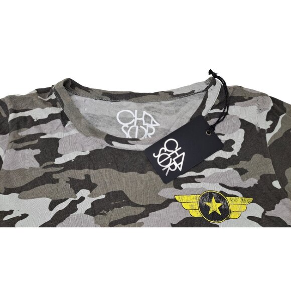 Chaser Distressed Camo T-Shirt Military Style Wing Emblem Women Small New Tee - Picture 4 of 6